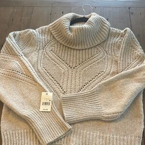 Cozy Cream Puff Shoulder Knit Turtleneck Sweater